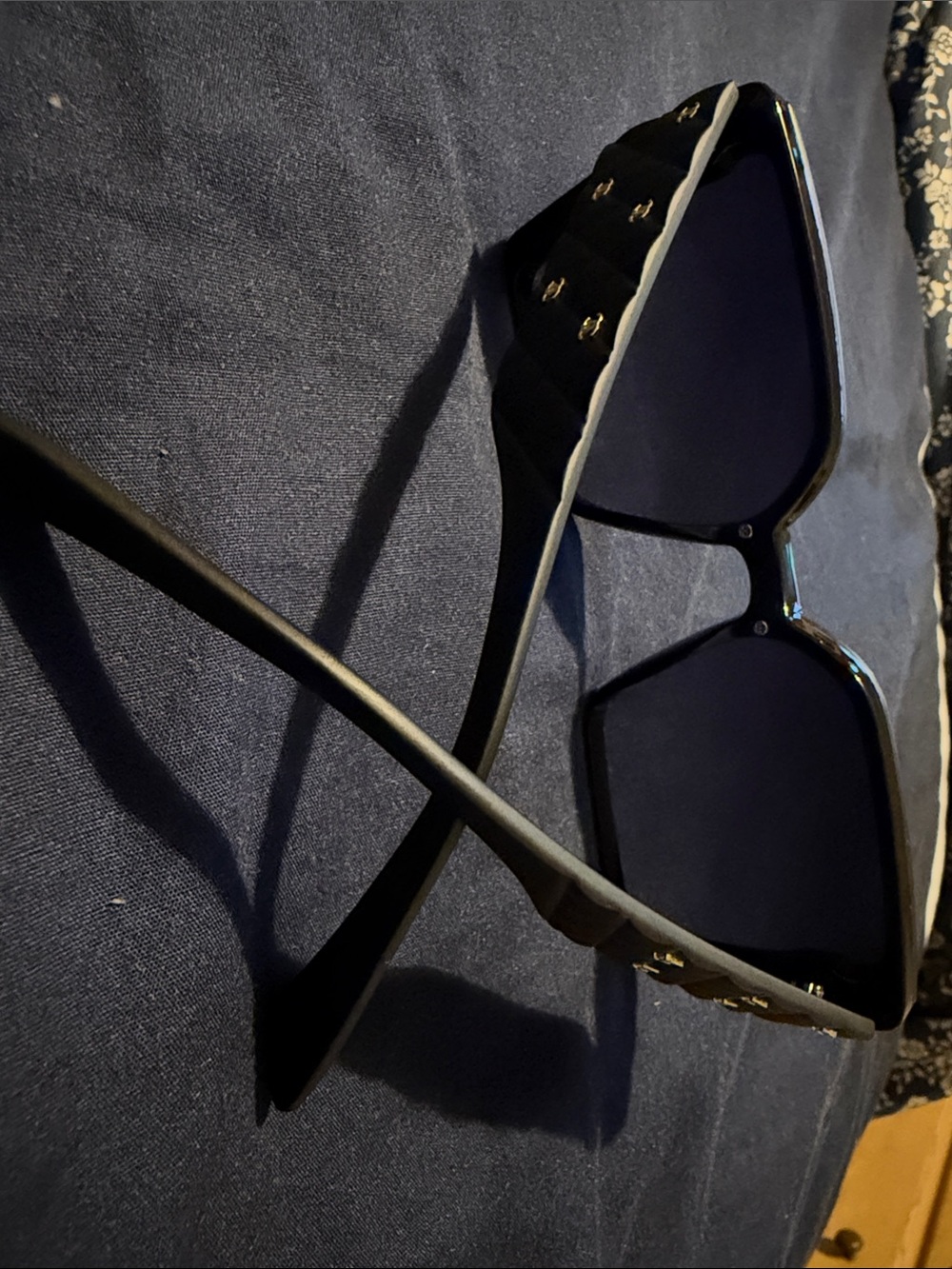 CHANEL Black Quilted Sunglasses with Gold CC Accents - Picture 4 of 9